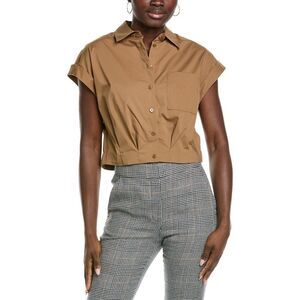 Kenneth Cole Womens  Cropped Short Sleeve Shirt, Brown